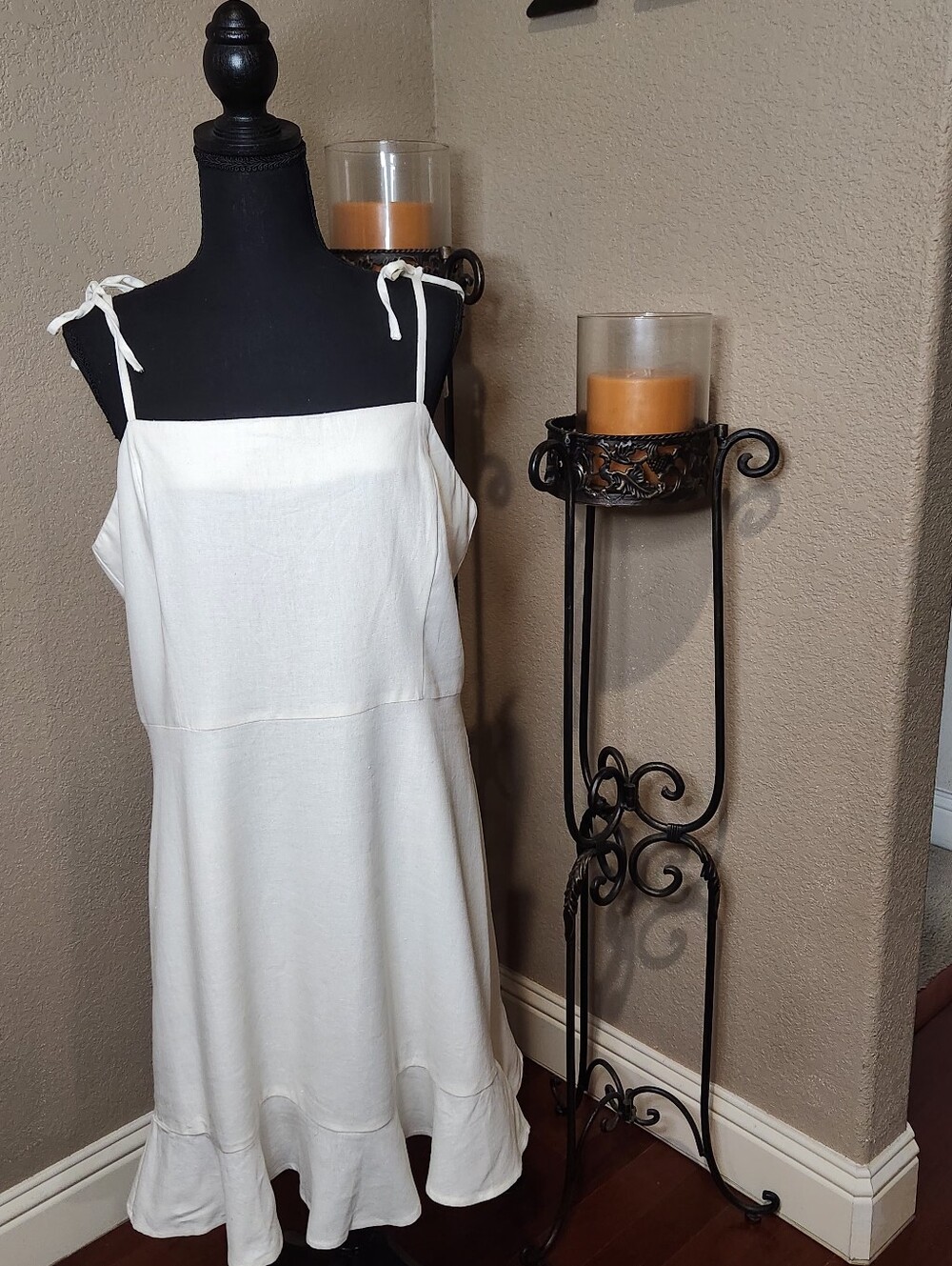 Gianni Bini Off White Dress Spaghetti Straps Ruffle Hem Linen Blend NWT Size XXL